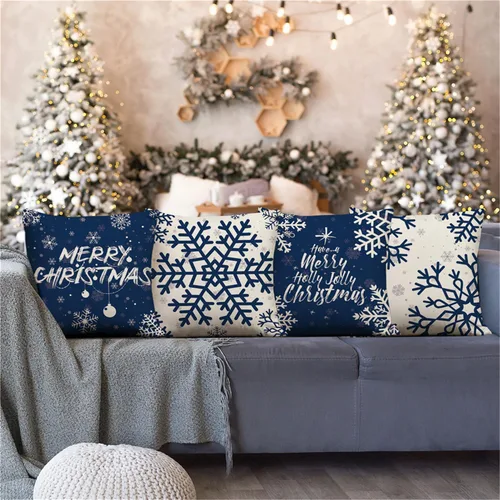 Miniatura 5 de Fundas de Almohada de Navidad 16x16 Azul Decoraciones de Navidad Copo de Nieve Fundas de Almohada Decorativas Feliz Navidad Decoración de Vacaciones
