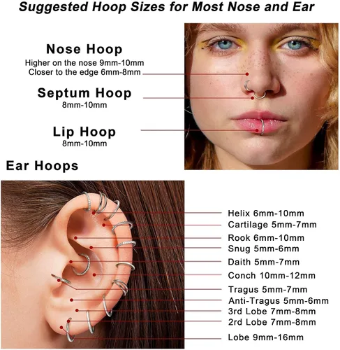 Miniatura 4 de Jstyle - Piercing de aro para nariz acero quirúrgico para cartílago tragus helix piercing Daith