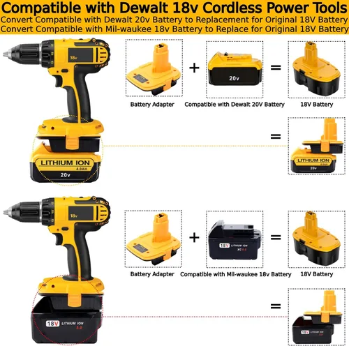 Miniatura 2 de Tulepowceeng Paquete de 2 adaptadores de batería DM18D compatibles con herramientas Dewalt de 18V, convertidor compatible con Dewalt de 20V