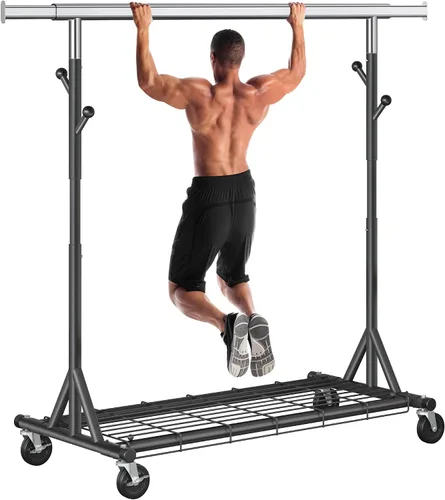Miniatura 12 de Gewudraw Perchero resistente para ropa con capacidad de carga de 240 kg, estante de ropa de metal con ruedas y estantes resistentes, perchero Plata