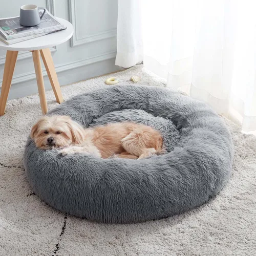 WESTERN HOME WH Cama calmante para perros y gatos, dona acogedora anti-ansiedad, cama redonda cálida y acogedora de piel sintética, suave y azul