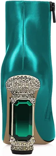 Miniatura 73 de FSJ Botas de tacón alto con punta puntiaguda para mujer, con tacón alto, con cremallera lateral brillante, estilo casual, para uso diario, zapatos