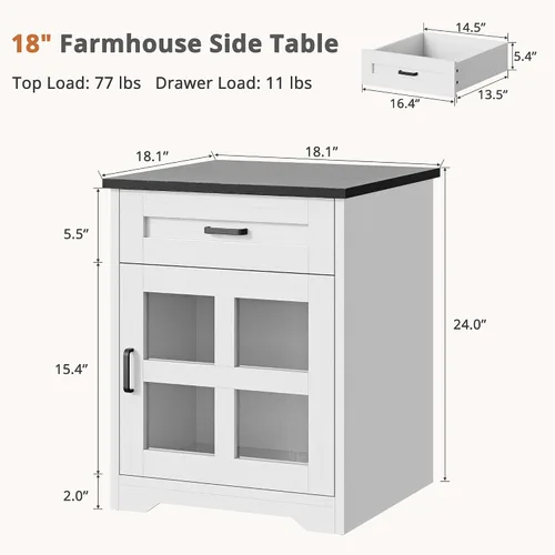 Miniatura 2 de Mesa auxiliar de granja de 18 pulgadas, mesa auxiliar estrecha para sofá con cajón y puerta de granero, mesita de noche de madera para sala de estar
