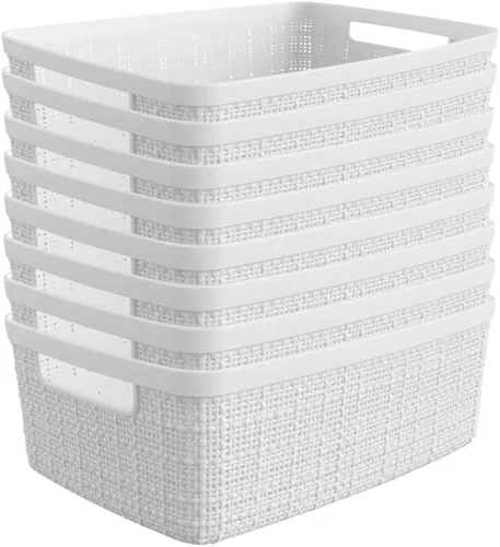 Miniatura 13 de Curver Juego de 6 cestas decorativas de plástico de yute mediano de 12 litros, para organización y almacenamiento, contenedores perfectos para Negro