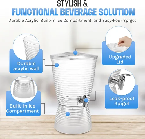 Miniatura 6 de Dispensador de bebidas para fiestas (2.5 galones), dispensador de agua de plástico grande para encimeras, sin ensuciar, fácil de montar y lavar
