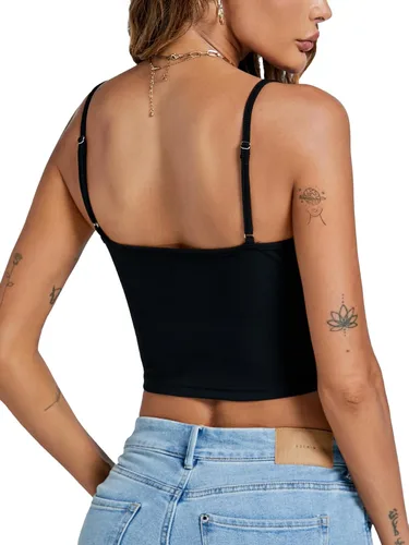 Miniatura 2 de LYANER Camisola sexy con cuello en V y ribete de encaje para mujer