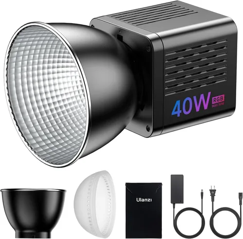 ULANZI Luz de Video LED RGB Portátil de 40W Pro con Adaptador de Corriente DC, Batería Incorporada de 3400mAh, Mini Luz Continua COB de Metal con