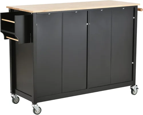Miniatura 3 de P PURLOVE Carrito de madera para isla de cocina con ruedas de bloqueo, carrito utilitario rodante con 2 cajones y 4 puertas de gabinete, estante