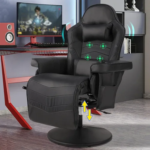 Miniatura 7 de LVUYOYO Silla reclinable para juegos, silla de juegos con reposapiés y masaje, respaldo alto de cuero PU reclinable para juegos con altura