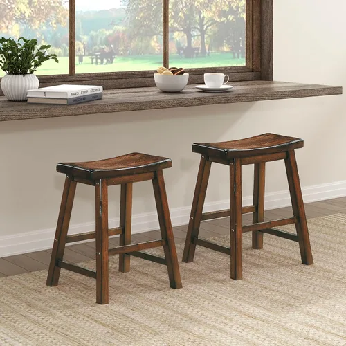 Miniatura 11 de Lexicon Finnian Saddle - Juego de 2 taburetes de madera maciza, taburetes de cocina para comedor, asientos de silla de mostrador sin brazos, Arena