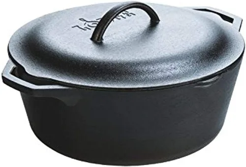 Lodge Horno holandés pretratado con asas de bucle y cubierta de hierro fundido, 7 cuartos de galón, color negro