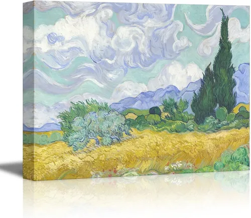 Miniatura 35 de Van Gogh - Lienzo con diseño giclée de olivos con cielo amarillo y sol, arte de pared de galería, estirado y enmarcado, listo para colgar, 24 x 36