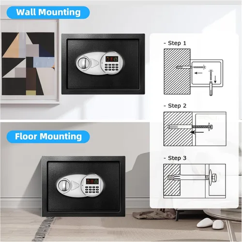 Miniatura 7 de TOTOY 2.0 Cu Ft Steel Fireproof Safe Lock Box For Home with Fire proof Bag Electronic Keypad, LED Sensor Light, Removable Shelf, External