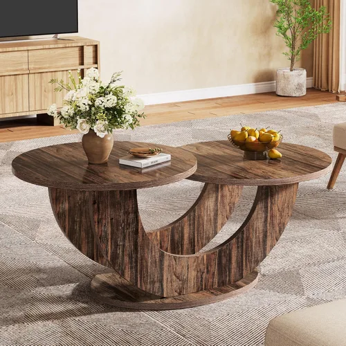 Miniatura 10 de Tribesigns Mesa de centro redonda de 46 pulgadas, mesa de centro moderna para sala de estar con marco en forma de U en forma de U, mesa de té