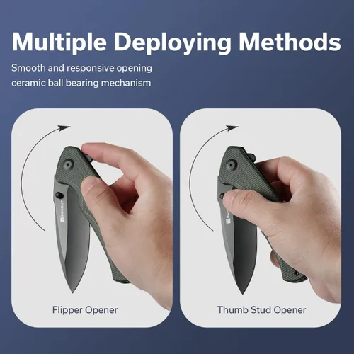 Miniatura 2 de SENCUT Cuchillo de bolsillo para EDC, cuchillo plegable Slashkin, espárrago y abridor de aleta, micarta de lona verde con hoja D2 de 3.48 pulgadas