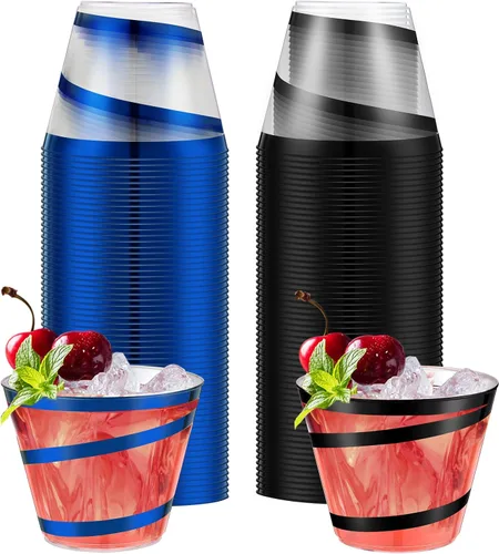 Miniatura 22 de Gejoy Tazas de plástico con borde en espiral de 9 onzas desechables, tazas de vino de plástico elegantes y transparentes, elegantes jarras de Oro