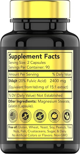 Miniatura 2 de tnvitamins Shilajit Cápsulas de 2400 mg - 180 cápsulas Cápsulas de resina Shilajit 100% pura del Himalaya para hombres y mujeres Suministro