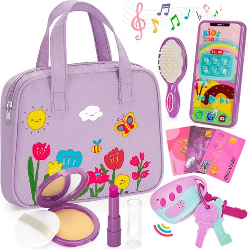 Miniatura 8 de Officygnet Bolso de Juguete para Niñas, 1, 2, 3 Años de Edad, Bolso de Niña Pequeña Juguetes con Kit de Maquillaje de Fantasía, Juguete de Juego