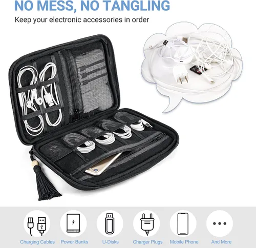 Miniatura 2 de Mkono Organizador de artículos electrónicos, organizador de cables de viaje, bolsa de algodón, accesorios portátiles todo en uno, estuche