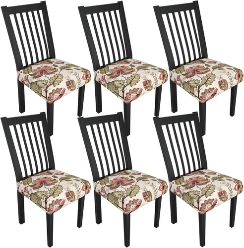 Miniatura 72 de Juego de 4 fundas elásticas para sillas de comedor, fundas para sillas de comedor con estampado floral, fundas para asientos de sillas con estampado