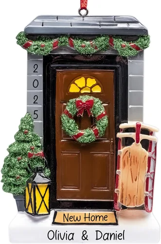 Miniatura 8 de Adorno de Navidad personalizado para el nuevo hogar 2026 Puerta negra con cinta de purpurina recuerdo único para el árbol de Navidad – Primer año