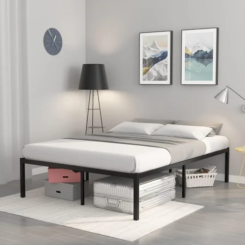 Miniatura 6 de Weehom Marco de cama de tamaño matrimonial de 16 pulgadas, plataforma de metal, no necesita somier, base de colchón, soporte de listones de acero
