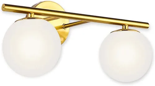 Nuevos Apliques para Tocador de Baño 2 Luces de Latón Cepillado Cristal Blanco en Forma de Globo Moderna Barra de Aplique de Pared Sobre Espejo