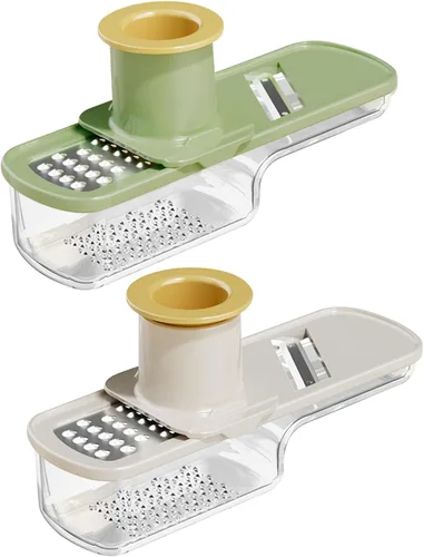 2 piezas mini cortadoras de mandolina 3 en 1 – Rallador de ajo de jengibre, picador de verduras con recipiente, herramienta de cocina de mano de
