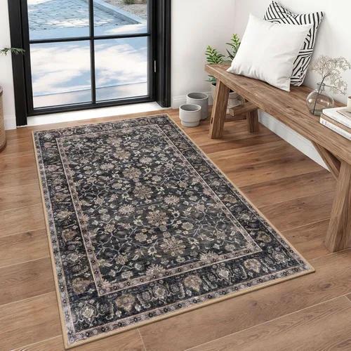 Miniatura 119 de KUTA Alfombras vintage de 2 x 3 pies para entrada, antideslizantes, lavables, tapete para puerta de interior con estampado floral, azul, gris, Azul