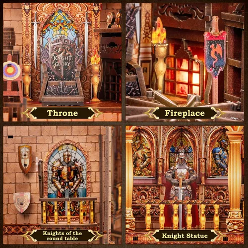 Miniatura 2 de Kit de Rincón de Libros - Casa de Muñecas Castillo del Caballero con Escena del Salón del Trono, Rompecabezas 3D en Miniatura para Estanterías
