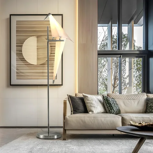Miniatura 2 de Lámpara de pie LED moderna de 62 pulgadas con forma de pájaro para sala de estar, lámpara de pie plateada moderna con luz de piso de pájaro