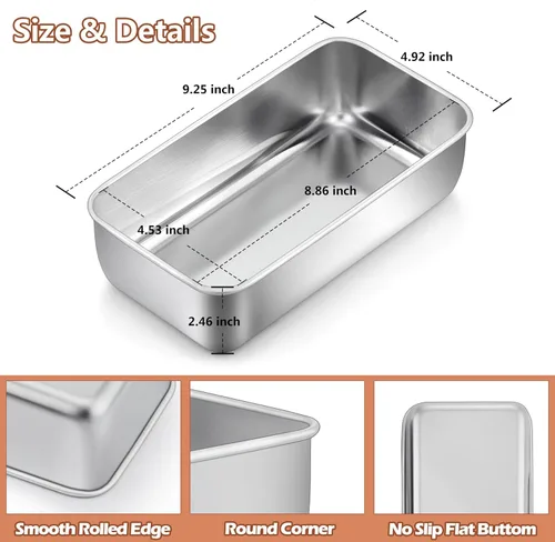 Miniatura 2 de LIANYU Paquete de 4 moldes para pan para hornear pan, molde para pan de 9 x 5 pulgadas, molde para pan de acero inoxidable para pastel de carne