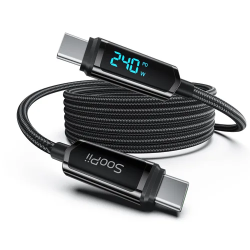 Miniatura 16 de SOOPII Cable USB C a USB C de 100 W, cable trenzado tipo C de nailon de 1 pie con pantalla LED para iPhone 15/15 Pro/15 Plus/15 Pro Max, MacBook