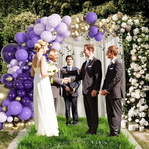 Miniatura 3 de Kit de arco de guirnalda de globos morados y dorados de 163 piezas - Globos morados oscuros, lavanda lila, globos dorados metálicos para bodas, baby