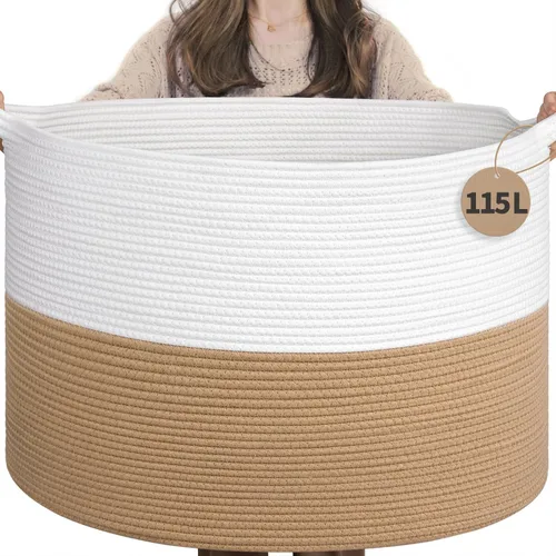 Miniatura 25 de INDRESSME Cesta de Cuerda de Algodón XXXLarge 21.7" x 21.7" x 13.8" Cestas Tejidas para Ropa de Bebé Cestas de Mantas Cesta de Juguetes con Textura