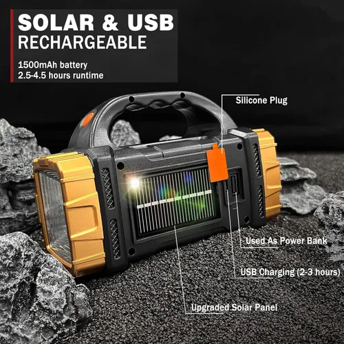 Miniatura 2 de Pack de 2 linternas solares de alto lúmenes recargables impermeables para exteriores, foco LED para trabajo, búsqueda, linterna para camping