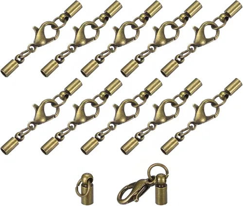 uxcell Juego de 10 tapas de cuero de 0.118 pulgadas con cierres de pinza de langosta, terminadores de barril para hacer pulseras de cuero, tono Tono