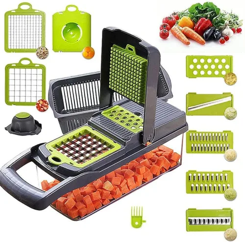 Todo en uno, cortador de mandolina de 12 cuchillas, espiralizador de verduras, cortador, cortador, picador de alimentos, rallador, juegos de