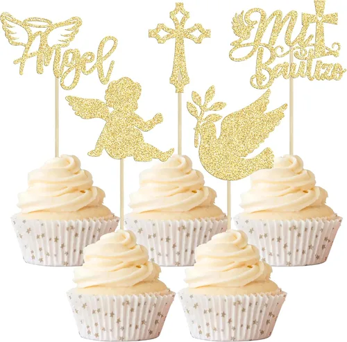 Miniatura 21 de Gyufise Decoración para pastel de primera comunión para bautismo cristiano, decoración religiosa de Dios bendiga Baby Shower para niños, decoración
