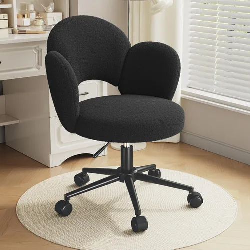 Miniatura 8 de Homkdom - Silla de escritorio con ruedas, 3.94 pulgadas de grosor, cómoda silla de tocador de pétalos, silla giratoria sin brazos con respaldo