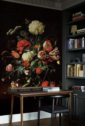 Miniatura 4 de Zeeko Murales de pared florales oscuros para despegar y pegar, 59 pulgadas de ancho x 98 pulgadas de alto, papel tapiz de flores 3D vintage
