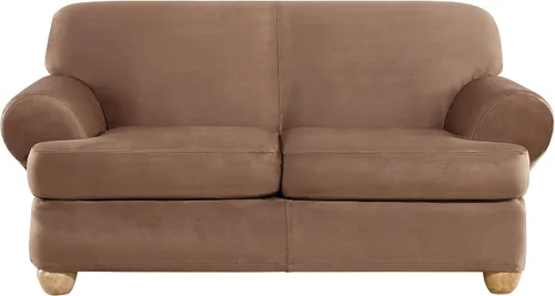Miniatura 28 de SURE FIT funda para silla con alas y cojín en T de gamuza suave, de una pieza, ajuste relajado, poliéster, lavable a máquina, color chocolate
