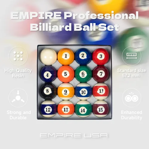 Miniatura 4 de Empire USA Juego de bolas de billar – Juego de bolas de billar reguladas de 2.25 pulgadas con bola de taco, juego de bolas de billar de resina