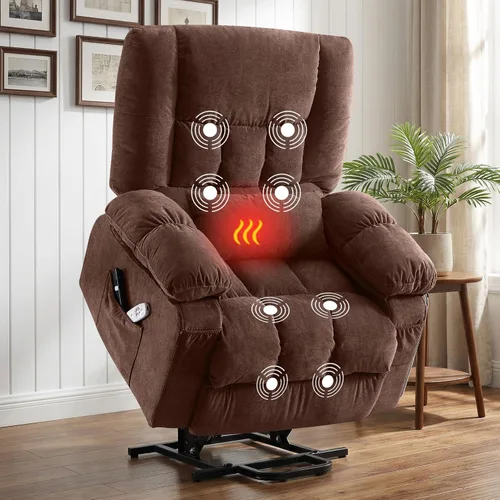 Miniatura 10 de BOSMILLER Silla reclinable eléctrica con masaje y calor para ancianos, silla elevadora eléctrica con carga USB y bolsillos laterales, adecuada