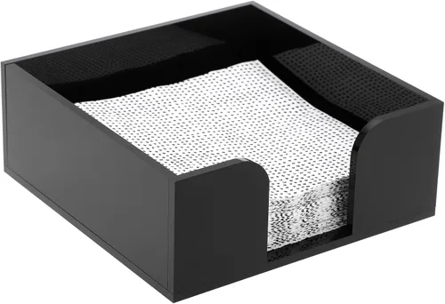 Sumnacon Servilletero cuadrado de acrílico – Elegante servilletero de cóctel negro para mesa de cocina, dispensador de servilletas negro decorativo
