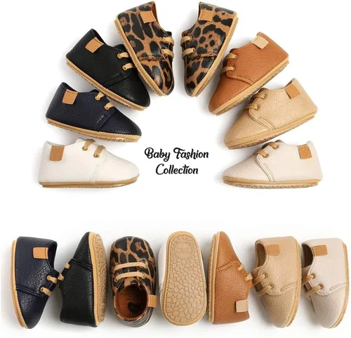 Miniatura 3 de SOFMUO Zapatillas de cuero con cordones para bebés niños y niñas, suela de goma suave, mocasines para bebés, zapatos Oxford para recién nacidos