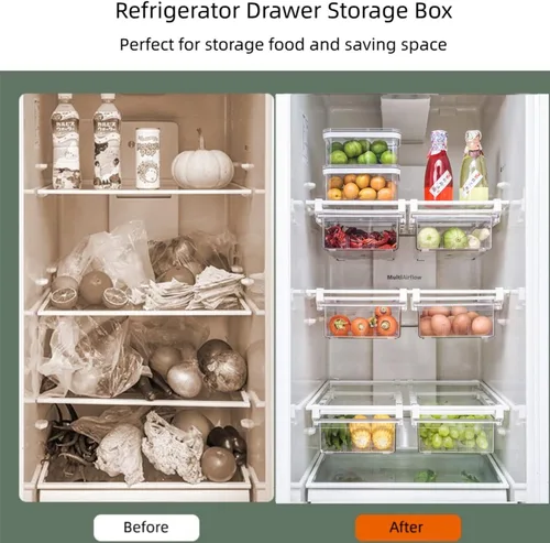 Miniatura 2 de YekouMax Organizador de refrigerador, contenedores organizadores de refrigerador, extraíble con asa, caja de almacenamiento para estante