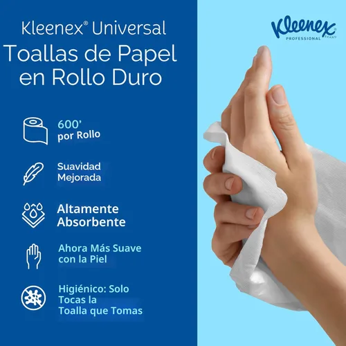 Miniatura 10 de Kleenex Toallas de Papel Profesionales Universales en Rollo Duro, a Granel (50606), Enrollado con Núcleo de 1.75", Bolsillos de Absorción Premium
