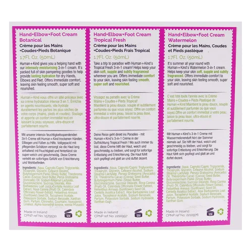 Miniatura 7 de Human+Kind Trío de crema hidratante para manos, tres cremas hidratantes perfumadas con aceite de aguacate y manteca de karité, hidratante intenso