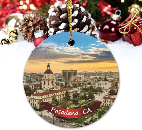 Adorno colgante de recuerdo Pasadena, CA Adornos de Navidad Paisaje Adornos de Recuerdo de Navidad Adornos de 3 Pulgadas de Doble Cara Redondo de